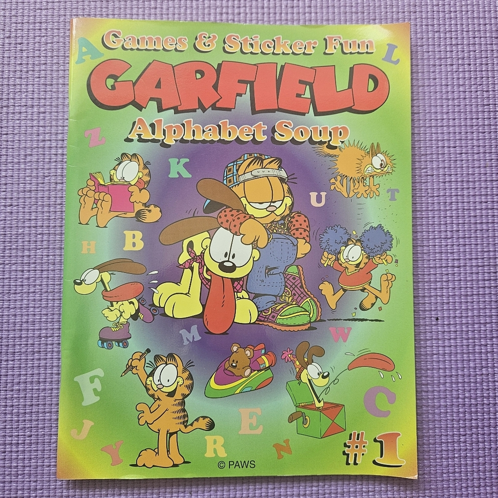 1998 Garfield ActivityBook Coloring Games & StickerFun Vintage AlphabetSoup Kids